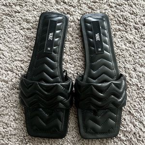 Zara black quilted square toe sandals women’s size 36
